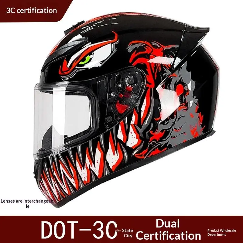 Full Face Motorcycle Helmet for Men Women Retro Street Bike Helmet Graphic Racing Helmet Lightweight Ventilated Motorbike Helmet Sport Riding Gear with Visor for Scooter Cruiser Outdoor Riding