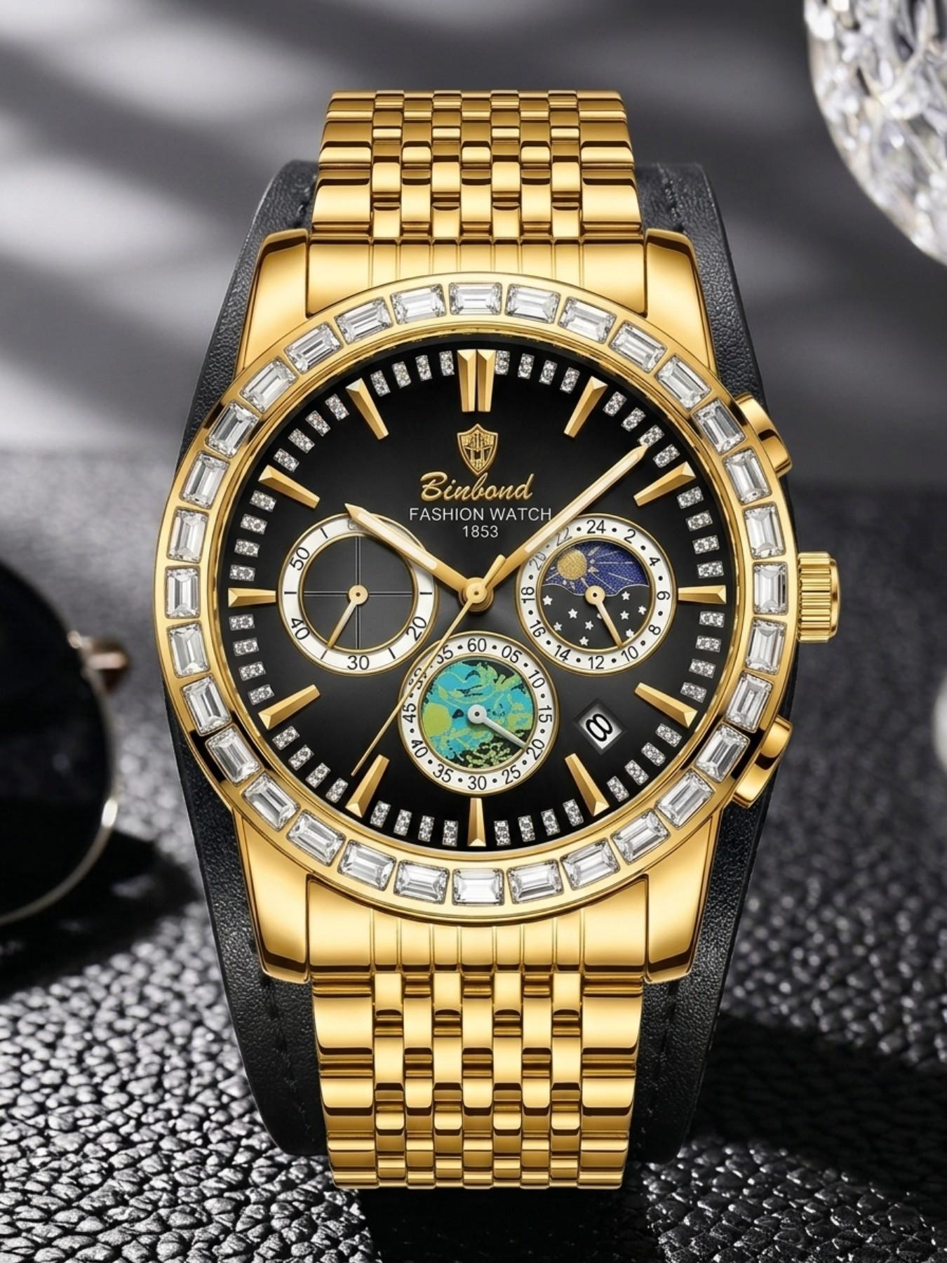 High-End Business Multifunctional Automatic Diamond-Studded Men's Quartz Watch, Elegant Style, Premium Timepiece