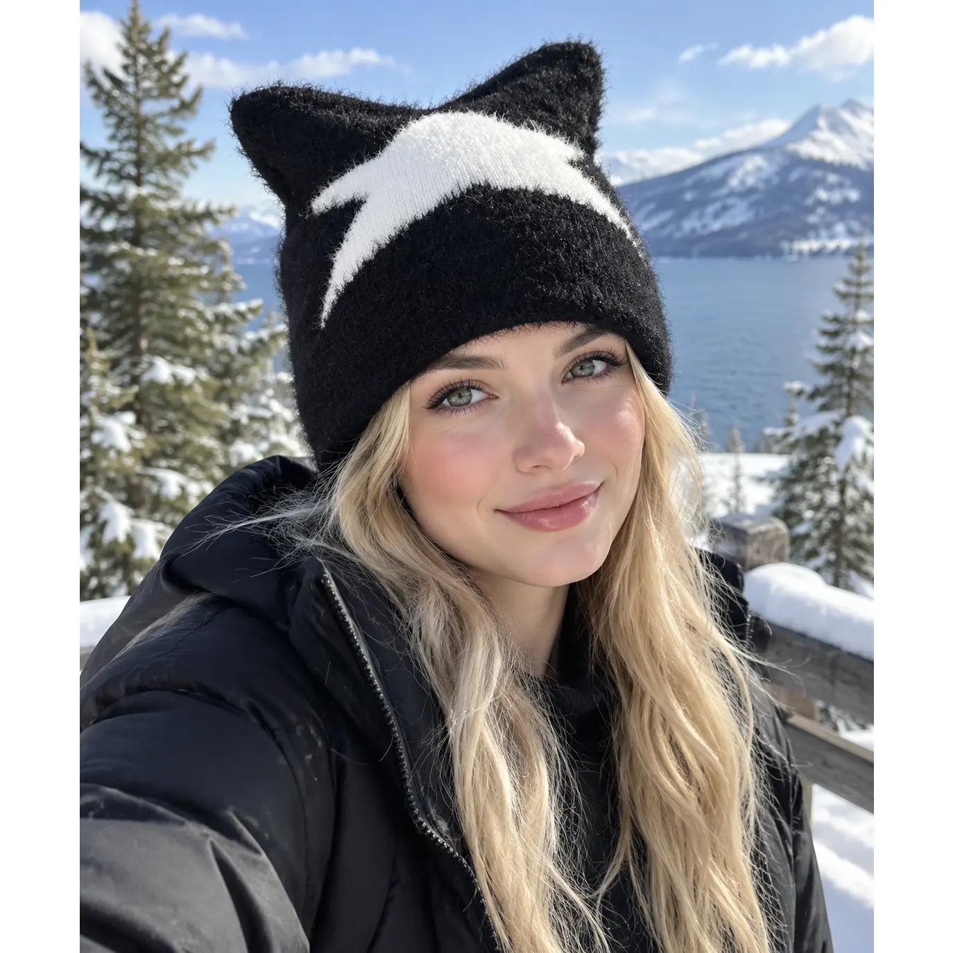 Y2K Fuzzy Cat Ears Beanie for Women Cute Star Knit Bonnet Hat Harajuku Plush Devil Horns Skull Cap Thick Winter Warm Fluffy Streetwear Headwear