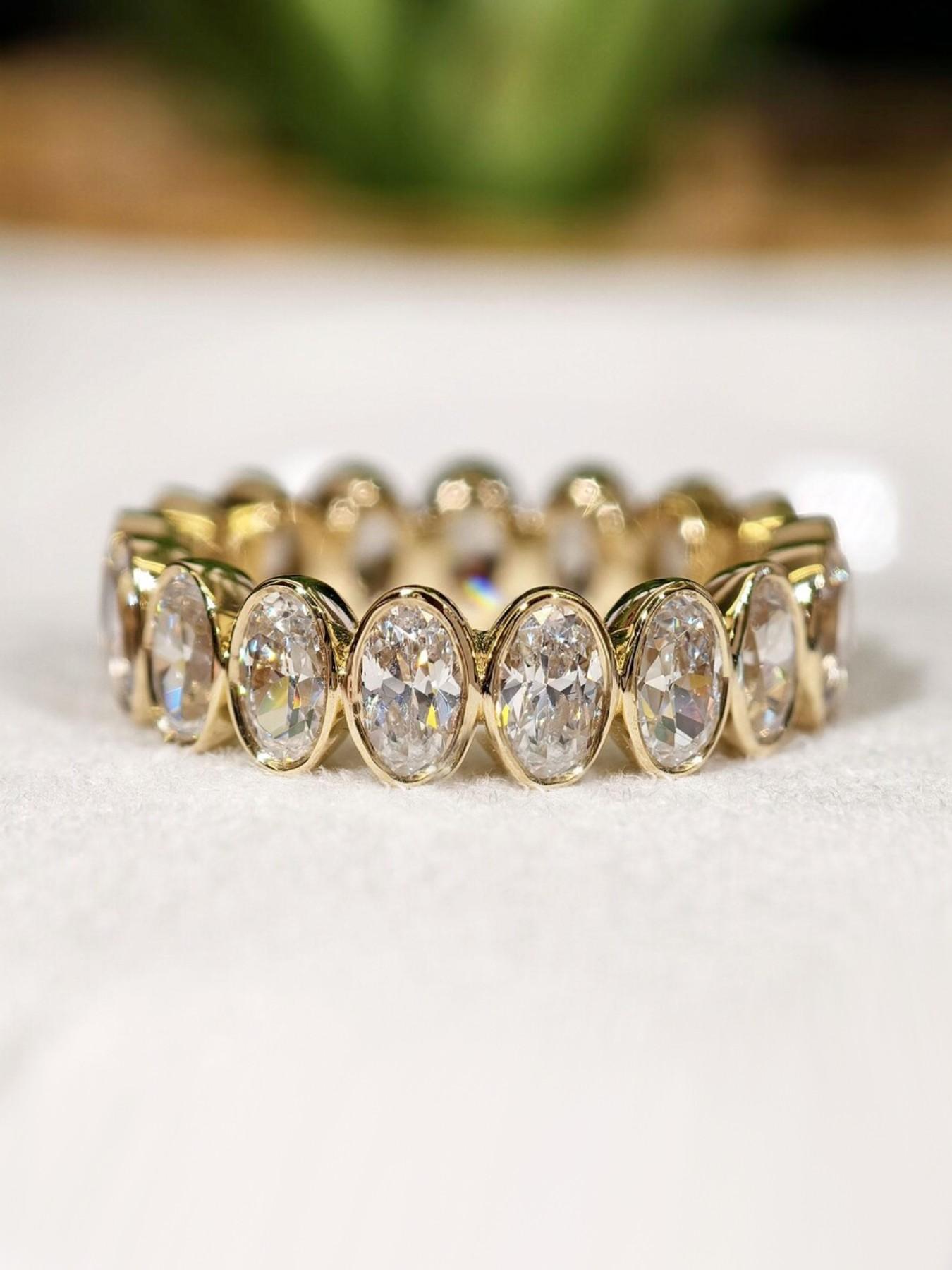 Oval CZ Eternity Ring Gold Tone Bezel  Stackable Wedding Band, Perfect for Special Occasions and Daily Wear