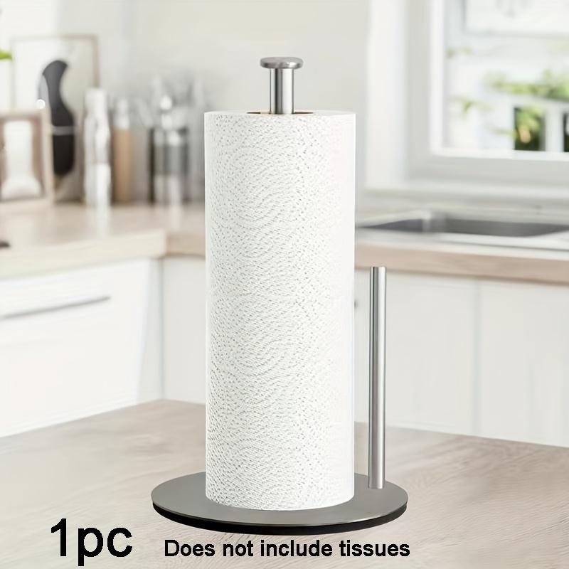 Premium Stainless Steel Paper Towel Holder, Silver Color Kitchen Roll Organizer, Countertop Roll Dispenser with Weighted Base