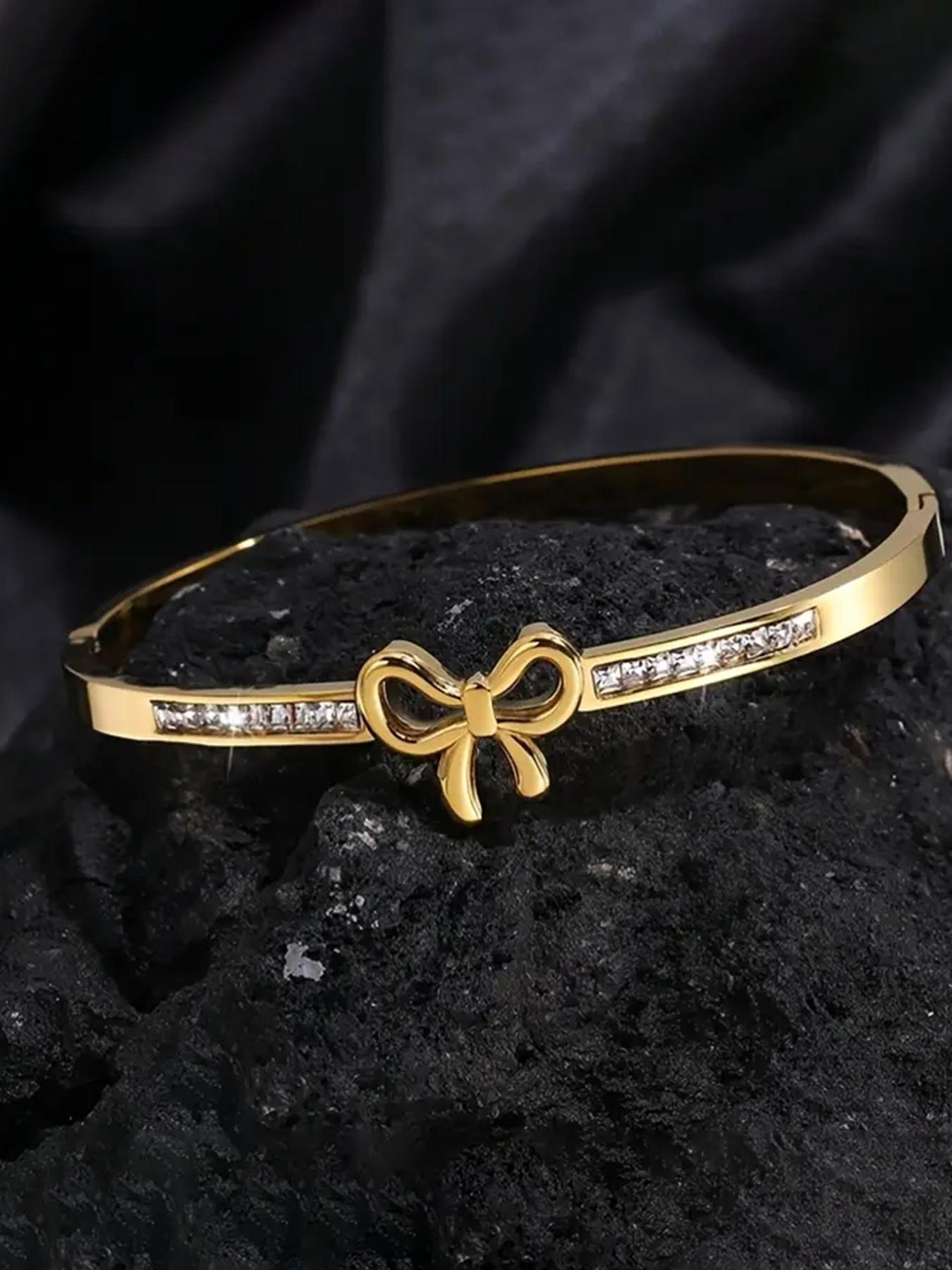 1 light luxury and elegant zircon bow bracelet, 304 stainless steel women's fashionable Non Tarnish bracelet, suitable for daily party jewelry, giving people the perfect gift