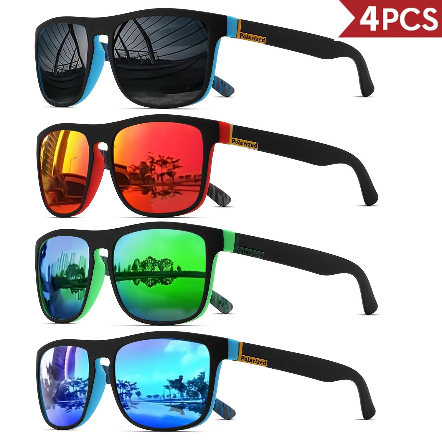 1-4PCS Unisex Classical Square Polarized Sports Sunglasses, Lightweight PC Frame, UV400 Protective Outdoor Eyewear for Driving, Biking, Fishing, Durable, Driving Outdoor Shades, Polycarbonate, Polarized Lens