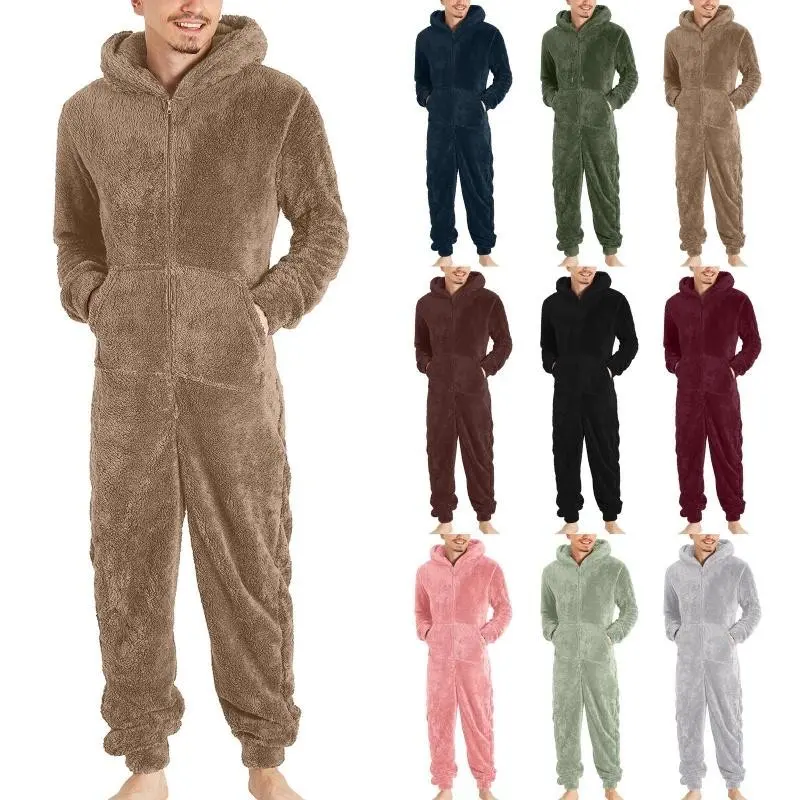 Men's Lover Zipper Warm Fleece Bodysuit Warm Furry Jumpsuit Hooded Sleepwear Homewear Men Night Robe Mens Plush Bodysuit Warm Sleepwear Suitable For Men Daily Wear Spring Autumn Running Sports Suit
