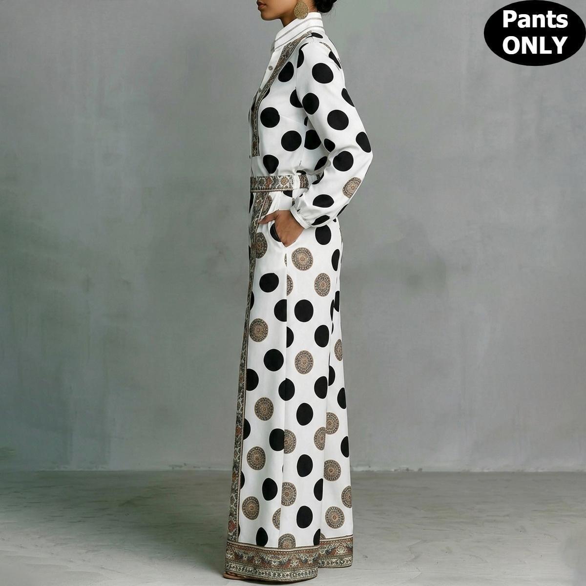 Women's Dot Paisley Floor-Length Palazzo Pants - High Waist Silky Satin Loose Leg Trousers with Side Pockets, Hidden Zip, Elastic Back Waistband, Resort & Workwear Bottoms, Loose Legs,clothes for back to school,first day of school outfits Women's Dot Paisley Floor-Length Palazzo Pants - High Waist Silky Satin Loose Leg Trousers with Side Pockets, Hidden Zip, Elastic Back Waistband, Resort & Workwear Bottoms, Loose Legs,clothes for back to school,first day of school outfits