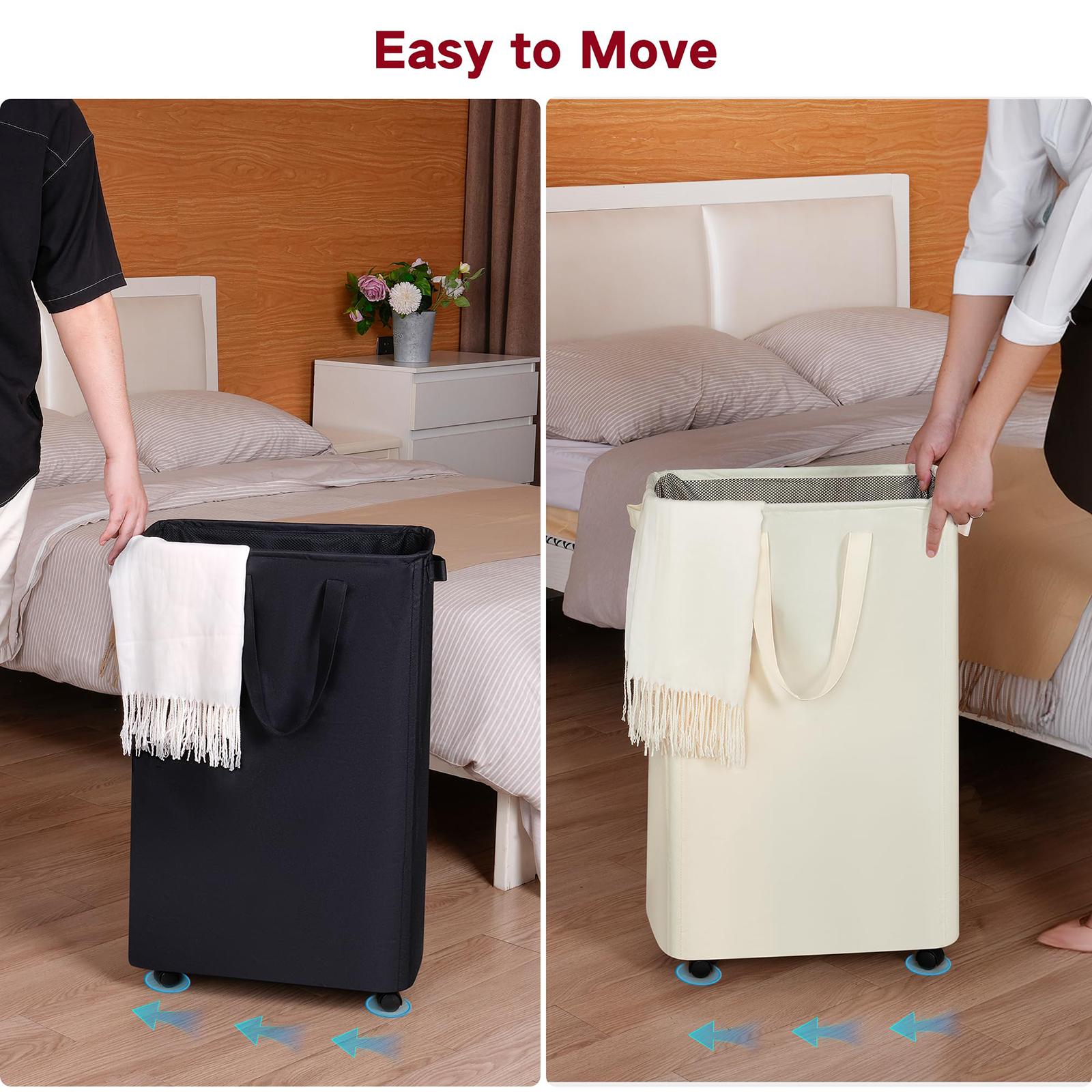 Slim Laundry Hamper with Wheels, Small Rolling Laundry Basket with Handle for Small Spaces, Tall Dirty Clothes Hampers for Dorm, Bathroom and Bedroom, 75L