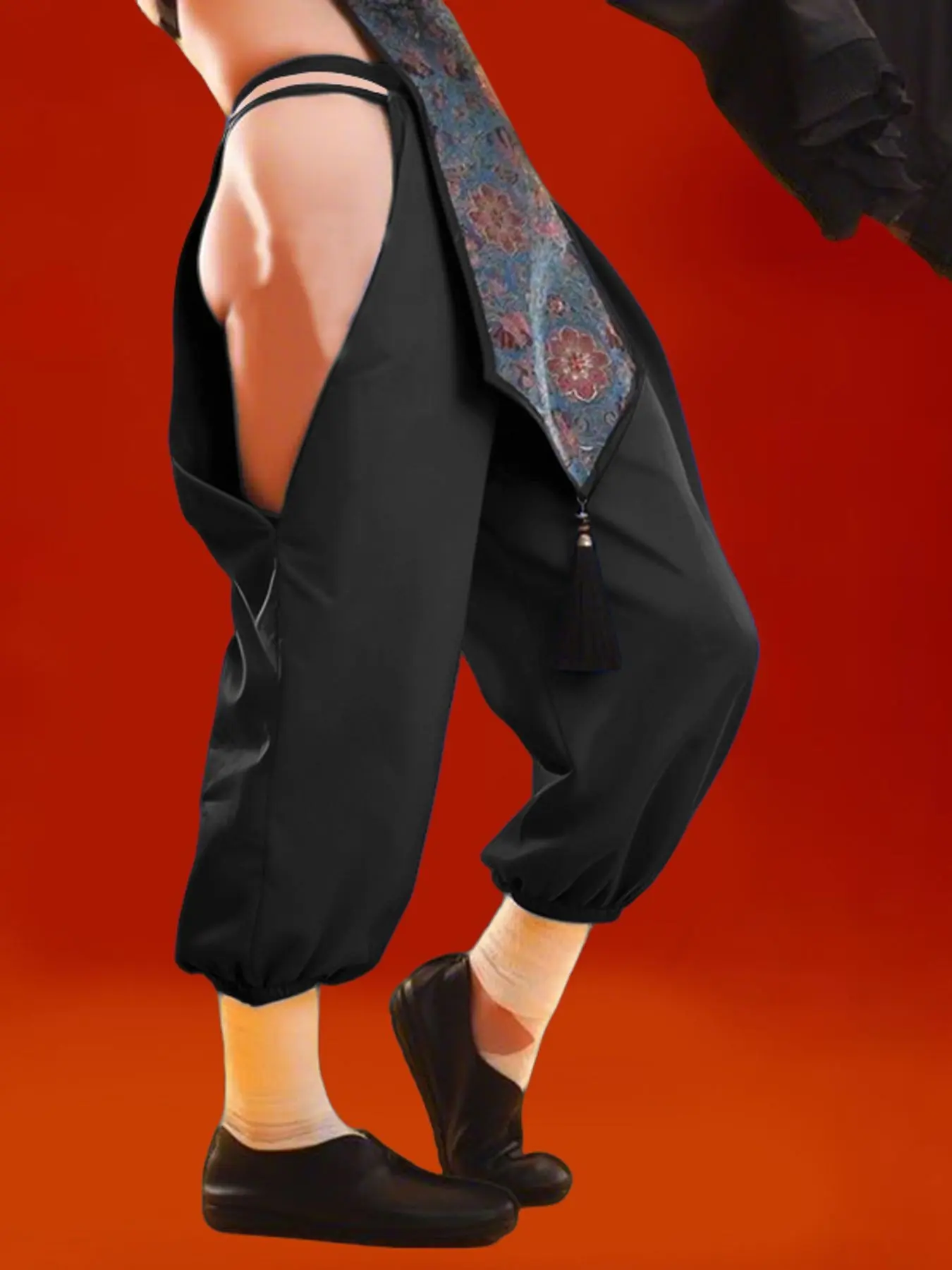 INCERUN Men's Casual Fashion Long Pants, Elastic Waist Hollow Out Cuffed Seven-Quarter Pants, Ideal for Parties and Gatherings, Menswear