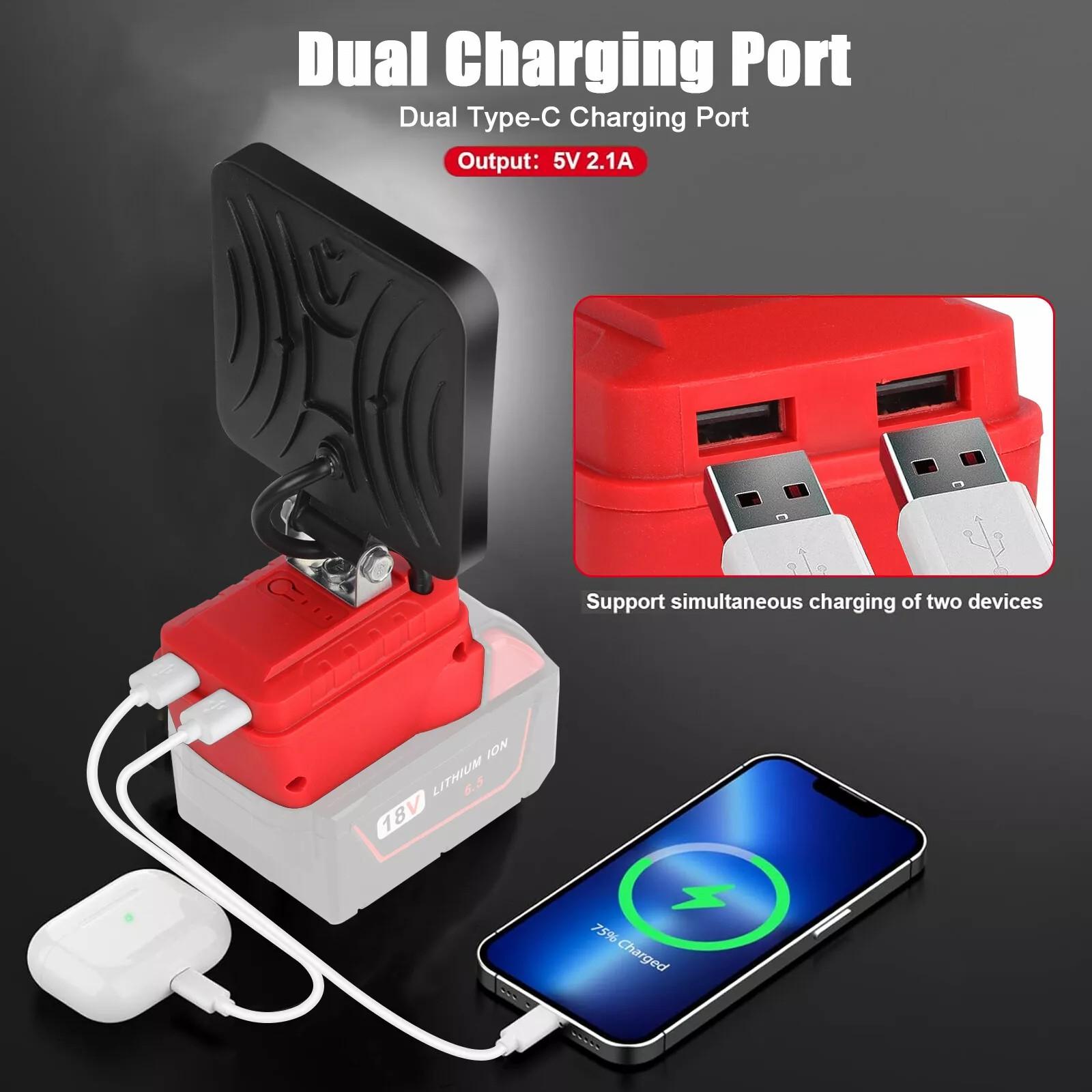 KUNLUN Wireless LED Work Light for ∧∧-18 18V Battery, 4800LM Portable Flood Light with USB Charging, 140° Adjustable Head for Outdoor & Jobsite Use