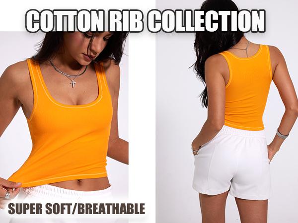 Danysu Women Rib Tank Top Padded Workout Top Square Neck Crop Tank Fitted Basic Cami Tops