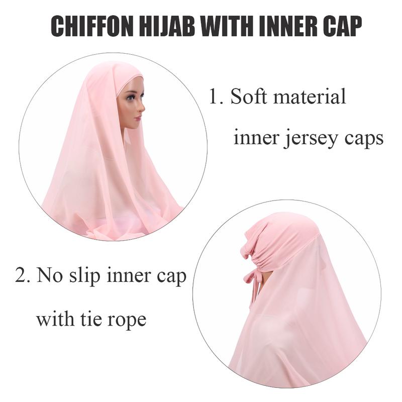 RIMAIRE Women jersey hijab with Inner Cap Sets Premium Chiffon Hijab Muslim Breathable Under Caps Headscarves instant hijab  with  cap Sheerhijabs Tudung