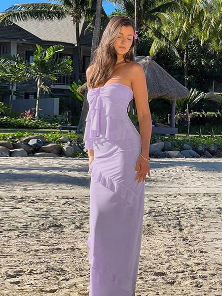 Women's Solid Blackless Tube Top & Bodycon Skirt Set, Casual Fashion Cozy Two-piece Outfits for Daily Holiday Vacation Wear, Ladies Clothes for Summer Easter