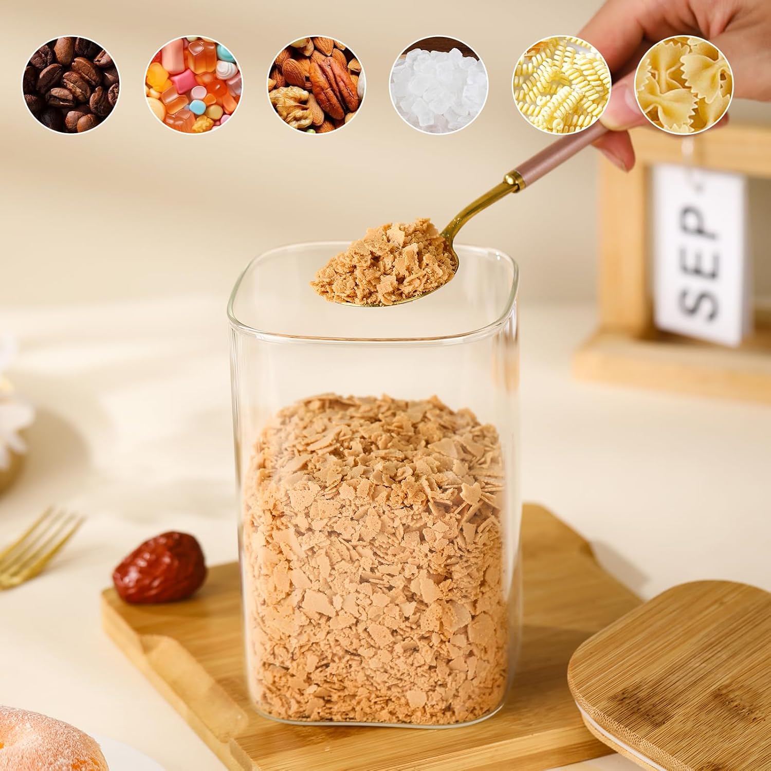 Square-3pcs-32 oz Kitchen Glass Containers with Lids - Airtight Seal Home Storage Canisters, Elegant Candy Jars for Coffee, Sugar, Flour, Spices
