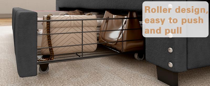 King Size Bed Frame with 3 Drawers, 2-Tier Storage Headbord, Bed Frame with Storage, LED Lights and Charging Station, Upholstered Platform Bed Frame, Wood Slats Support Bedroom Furniture