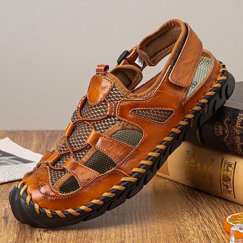 Men's breathable sandals that fit the toes, comfortable and anti-slip rubber soles, casual hook-loop fastening beach water shoes, men's outdoor shoes Footwear Slides