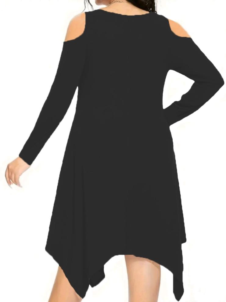 Fashion Plain Shoulder-Exposed Long Sleeve Dress, Elegant Casual Wear, Perfect for Spring & Fall, Women's Stylish Clothing