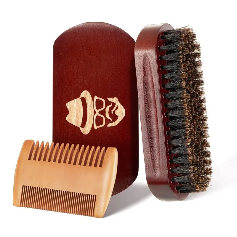 100% Boar Bristle Natural Black Walnut Wood Beard Comb Hair Mustache Shaving Brush Facial Hair Brush : Beauty & Personal Care