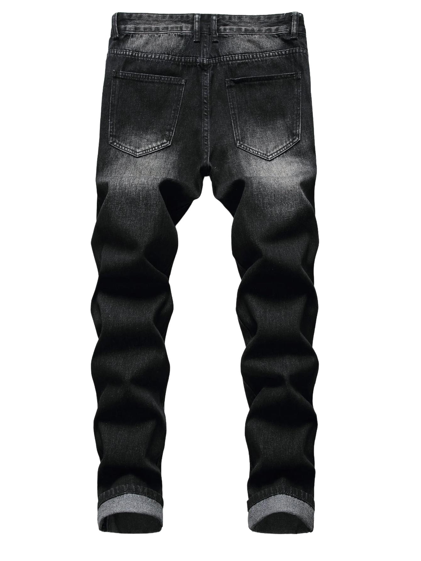 Men's ripped jeans Printed Style, distressed ripped slim straight compression pants ripped n s high street jean fashion boy summer gomez western wear outlet, All Day Comfort, Fit, Chic Look