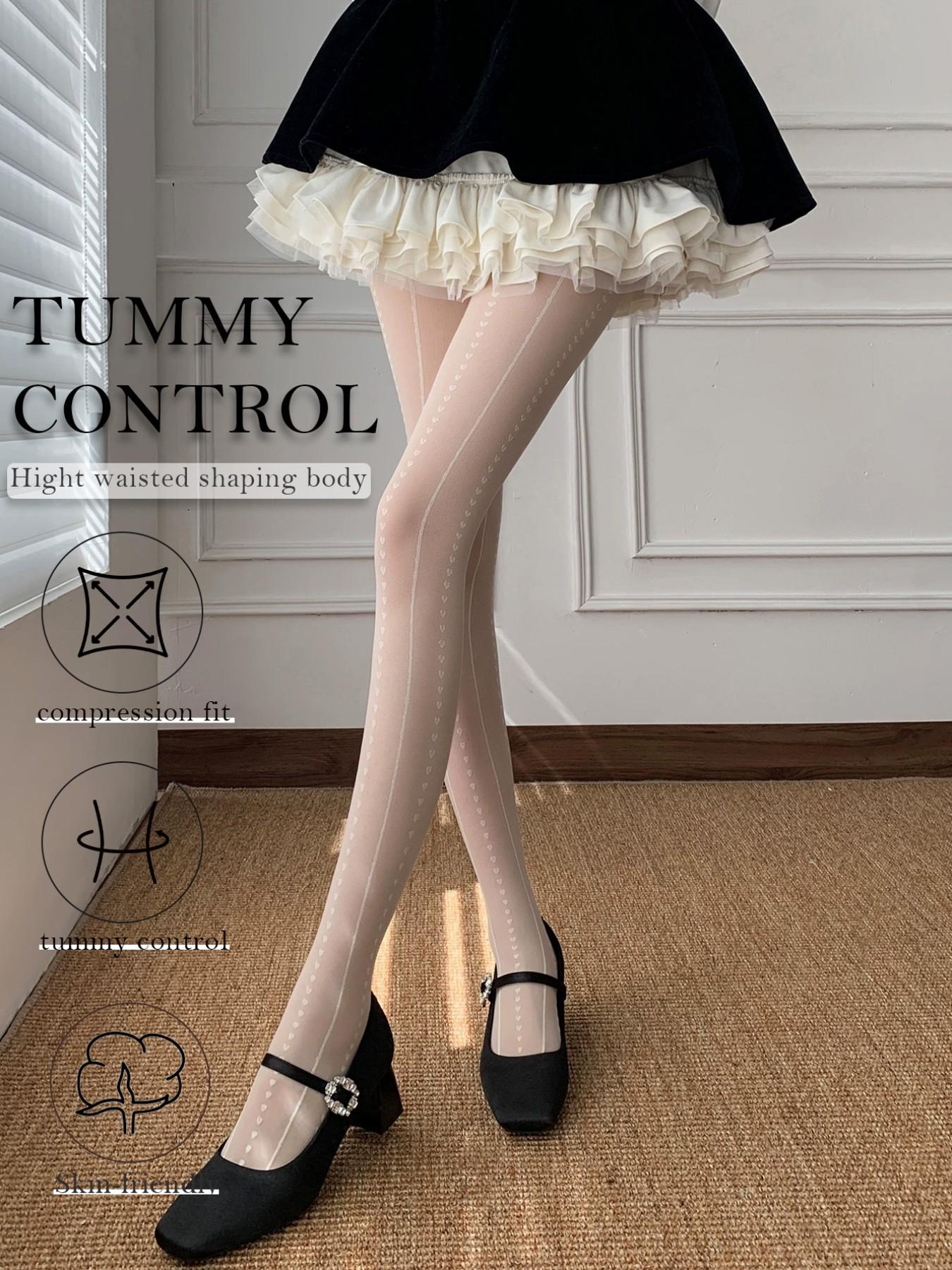 Slimming Heart Vertical Stripe Sheer Pantyhose, Vintage Vertical Stripe Stockings, Anti-Pick High Elastic Long Tube Socks Y2K Girl