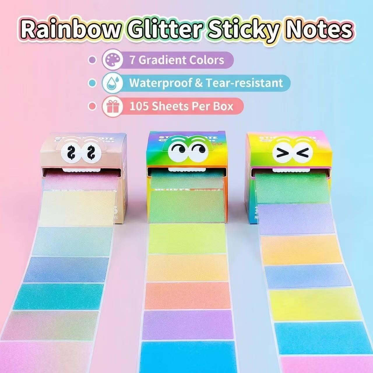 105pcs Rainbow Dopamine color matching pearlescent waterproof post-it notes, pull-out design and easy to use self-adhesive post-it, which is the first choice for colorful and interesting stationery gifts in families, schools and offices.