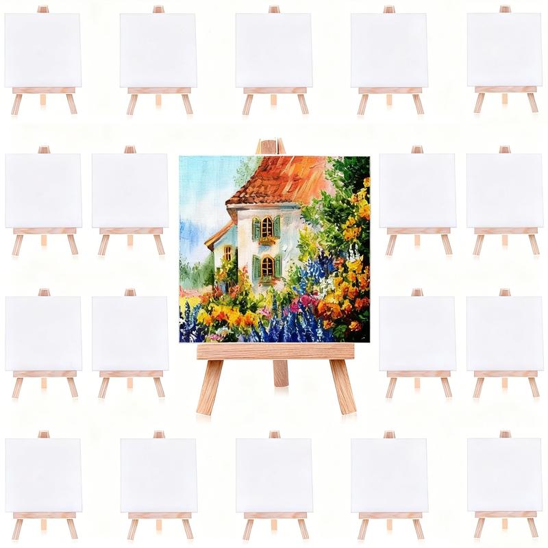 Mini Canvas Set 16pcs/18pcs, Small Art Canvas with Mini Easel, 4x4 Inch Artist Canvas for Adults Kids Party Craft Activities