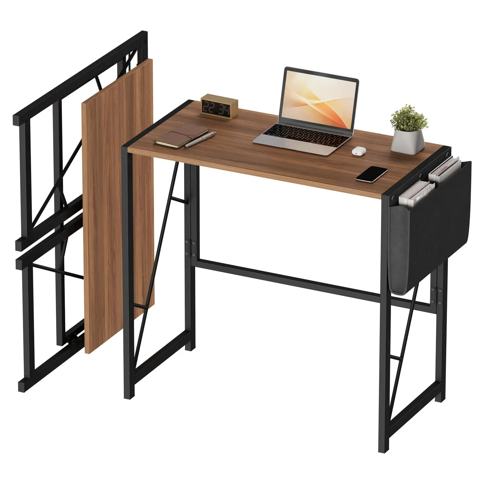 31.5-Inch Folding Computer Desk for Home Office with Convenient Headphone Hook and Compact Design, Ideal for Small Spaces and Efficient Work Setup