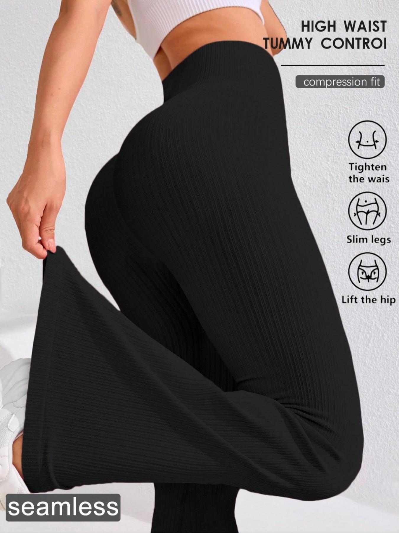 Women's Solid High Waist Sports Leggings, Casual Comfy Breathable Skinny Pants for Yoga Gym Workout Running, Ladies Sportswear for All Seasons, Flare Leggings