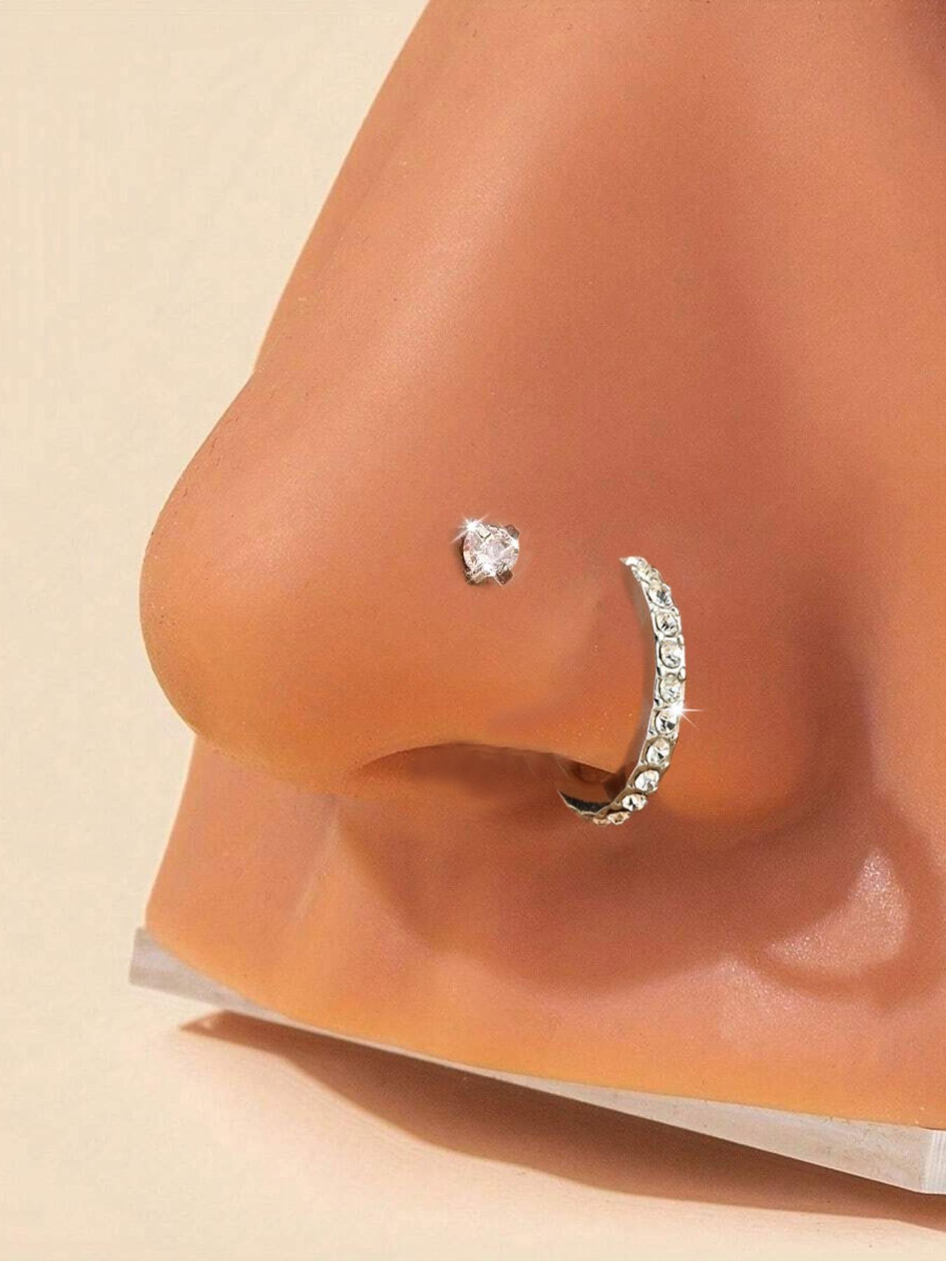 Stainless Steel Cz Nose Ring, Nose Cuff, Horseshoe Shape Nose Ring, 18 Gauge 8mm Hoop, Heart Design Perfect for Nose, Cartilage, Tragus, Helix and Lip Piercings, Nose Piercing Jewelry, Nose Rings Hoops