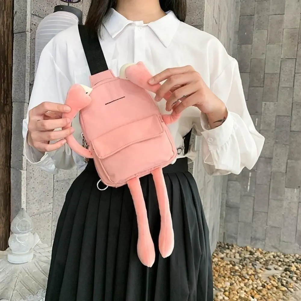 Women's Doll-Shaped Nylon-PU Fanny Pack, Lightweight Dual-Mode Crossbody Chest Bag with Zipper for Daily Use, Campus & Travel