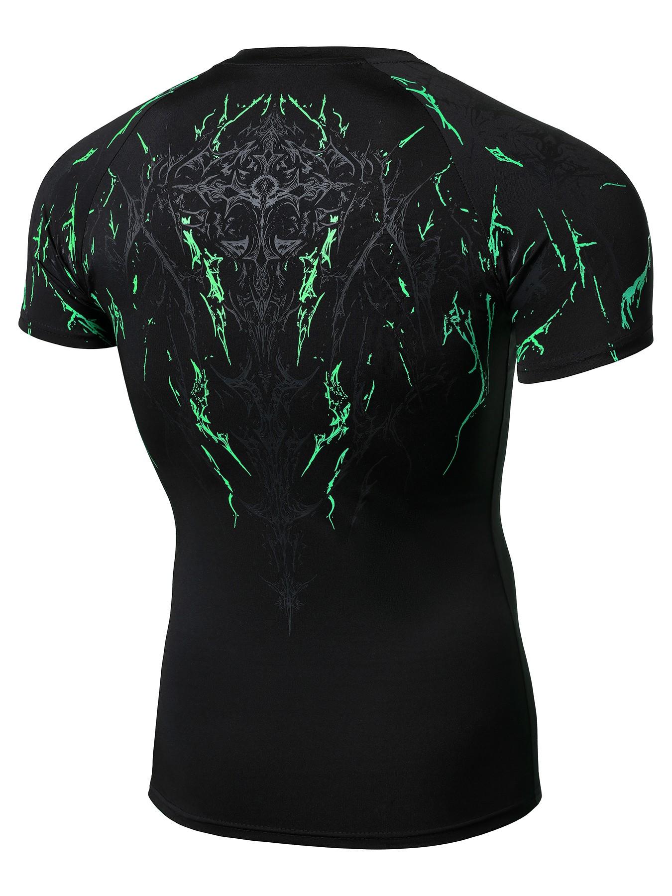 Men's High Elastic Quick-Dry Flame Print Sport T-Shirt, Slim Fit Breathable Short Sleeve, Muscle Training Running Workout Top