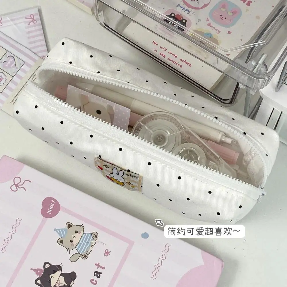 Cute Miffy Canvas Pencil Bag Fashion Spotted Ins Simple High-Looking Cosmetic Bag Student Stationery Storage Bag