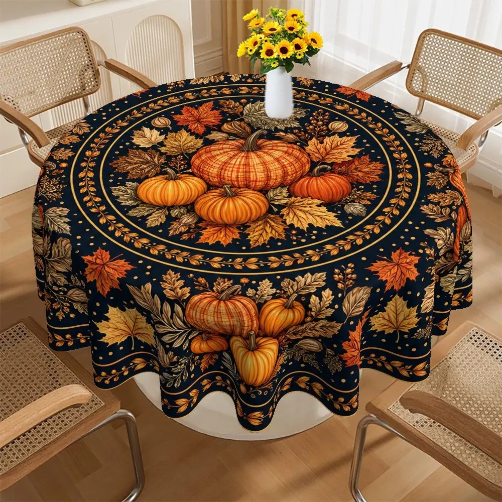 Thanksgiving Autumn Theme Tablecloth, Pumpkin and Leaf Pattern, Perfect for Family Dinner, Kitchen, Dining Table Decor, Harvest Festival
