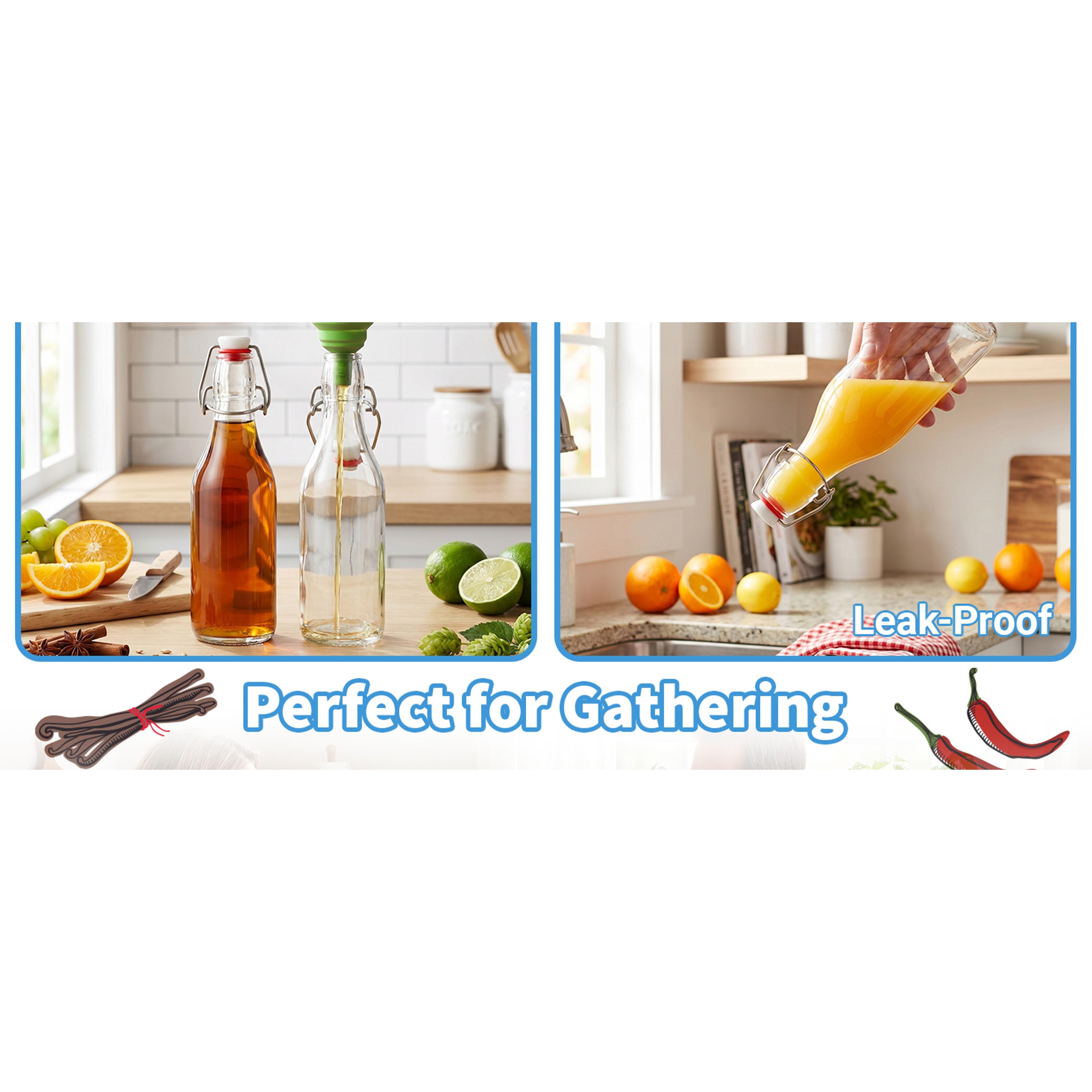 12 Pack 8oz Swing Top Glass Bottles – Flip Top Bottles with Stoppers for Vanilla Extract, Kombucha, Kefir, Home Brewing, Fermentation & Gifting, Includes 6 Extra Seals & 2 Pourers