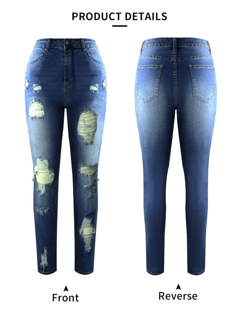 Women's High Waist Slimming Ripped Denim Jeans, High Stretch Skinny Fit, Casual Fashion Pants, Comfortable and Stylish, Distressed Jeans