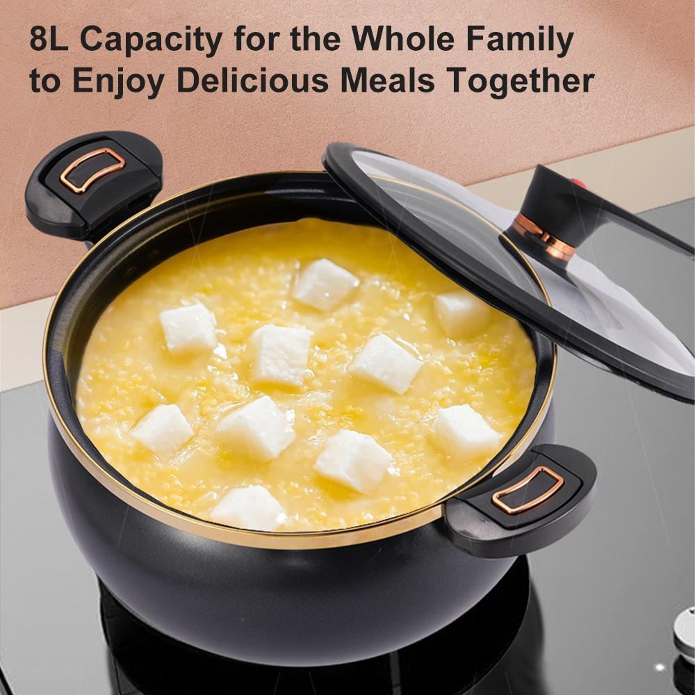 Micro Improved Pressure Cooker 8.45Qt Nonstick Cooking Pot Fast Cooking Kitchen Cookware with Safety Valve Glass Lid for Gas Stovetop Kitchenware