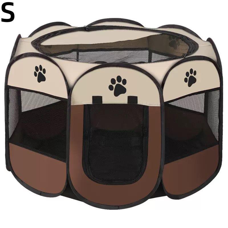 Small Dog Octagonal Fence, Coffee Color Foldable Pet Tent, Portable Outdoor Shelter, Durable Design, Easy Assembly, Perfect for Small Dogs