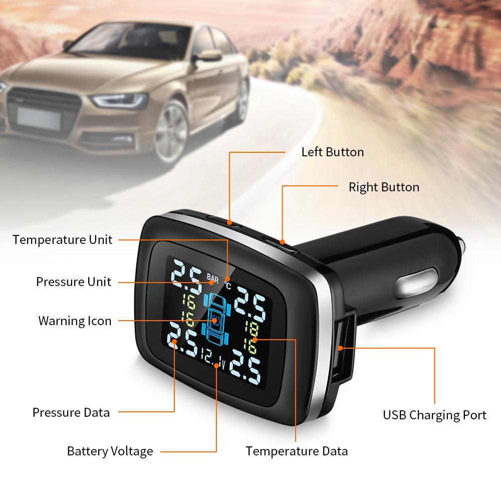 Wireless Tire Pressure Monitoring System Joysync C100 Alarm Powered HD LCD Color Display Real-Time Tire Pressure TPMS Monitoring