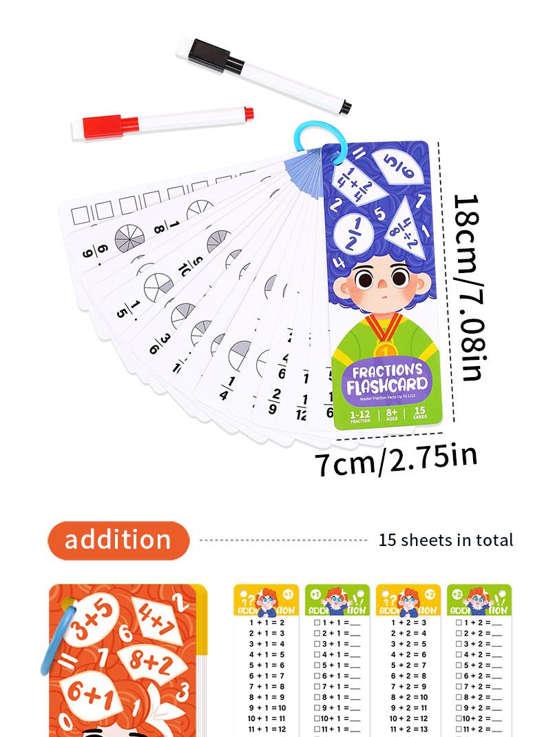 Learning Flashcards for Math Practice, Addition Subtraction Multiplication Division Cards, Educational Toy for Students, Brain-Boosting Math Game