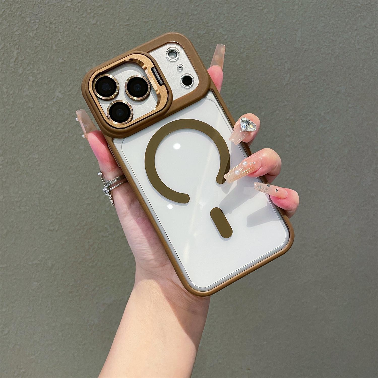 Magnetic For Apple 17 16 15 14 13 12 Max Plus Pro Magnetic Mobile Phone Case with MagSafe Camera Ring Holder, Military-Grade Protection, Anti-Fall, Non-Yellowing, Wireless Casing Protector Cover,Compatible for iPhone