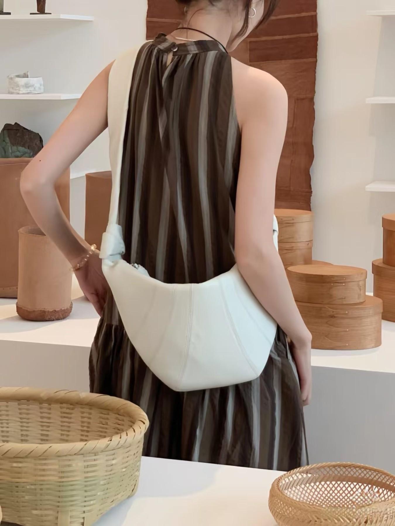 French Vintage Croissant Bag, Leather Horn Bag, Detachable Shoulder Crossbody Bag, Girl's Heartfelt Fashion Bag