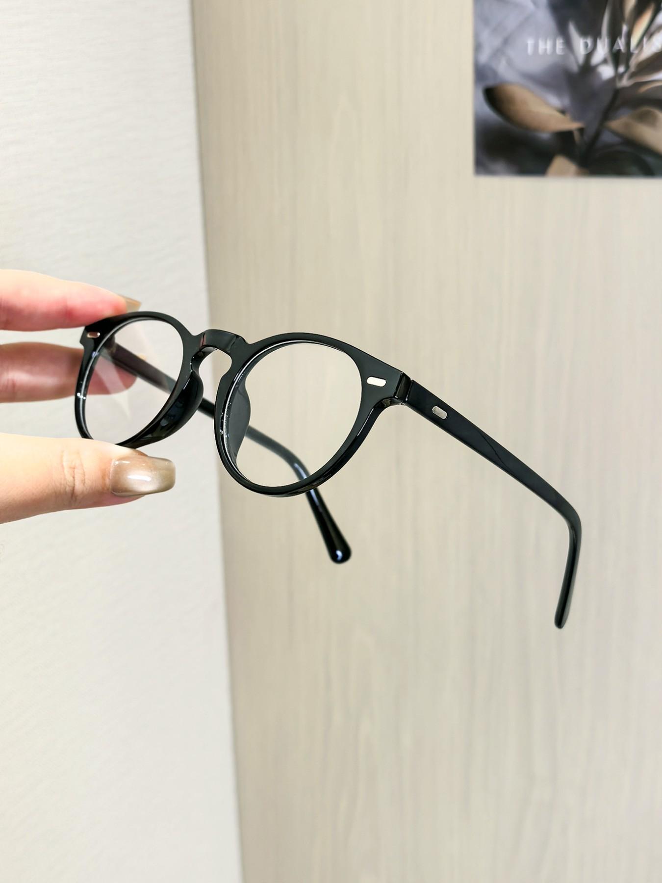 Women's Round Frame Flat Glasses, Simple Tortoiseshell Frame, Clear Lenses, Lightweight Comfortable, Casual Style for Daily Commute Office Reading