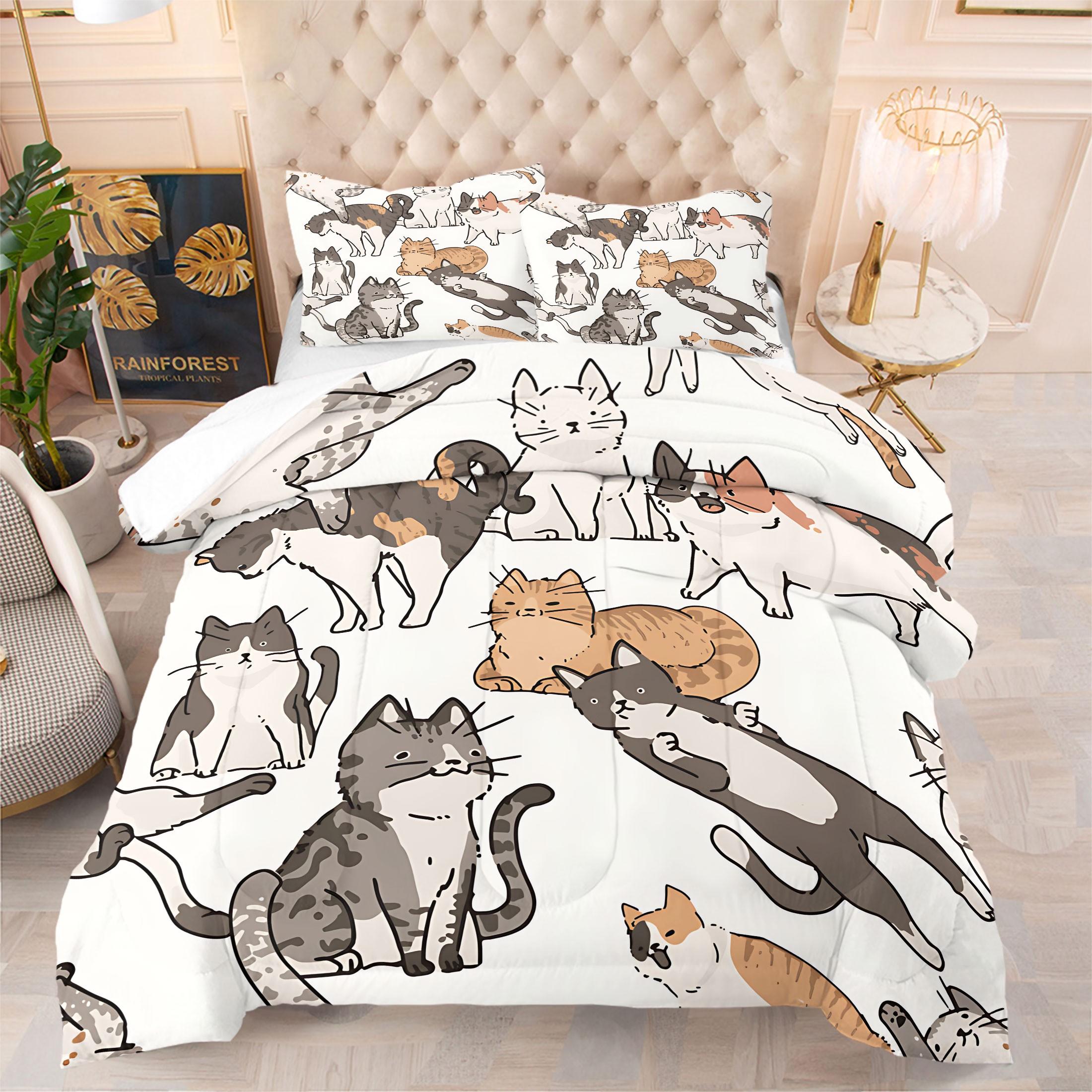 2/3 Pcs Funny Cute Cat Digital Print Comforter Set, Cartoon Kitten Themed Bedding Set, Soft Warm Breathable & Fade Resistant, Perfect for Cat Lovers Bedroom Dorm Guest Room Decor, All Season Cozy Use - Without Pillow Insert