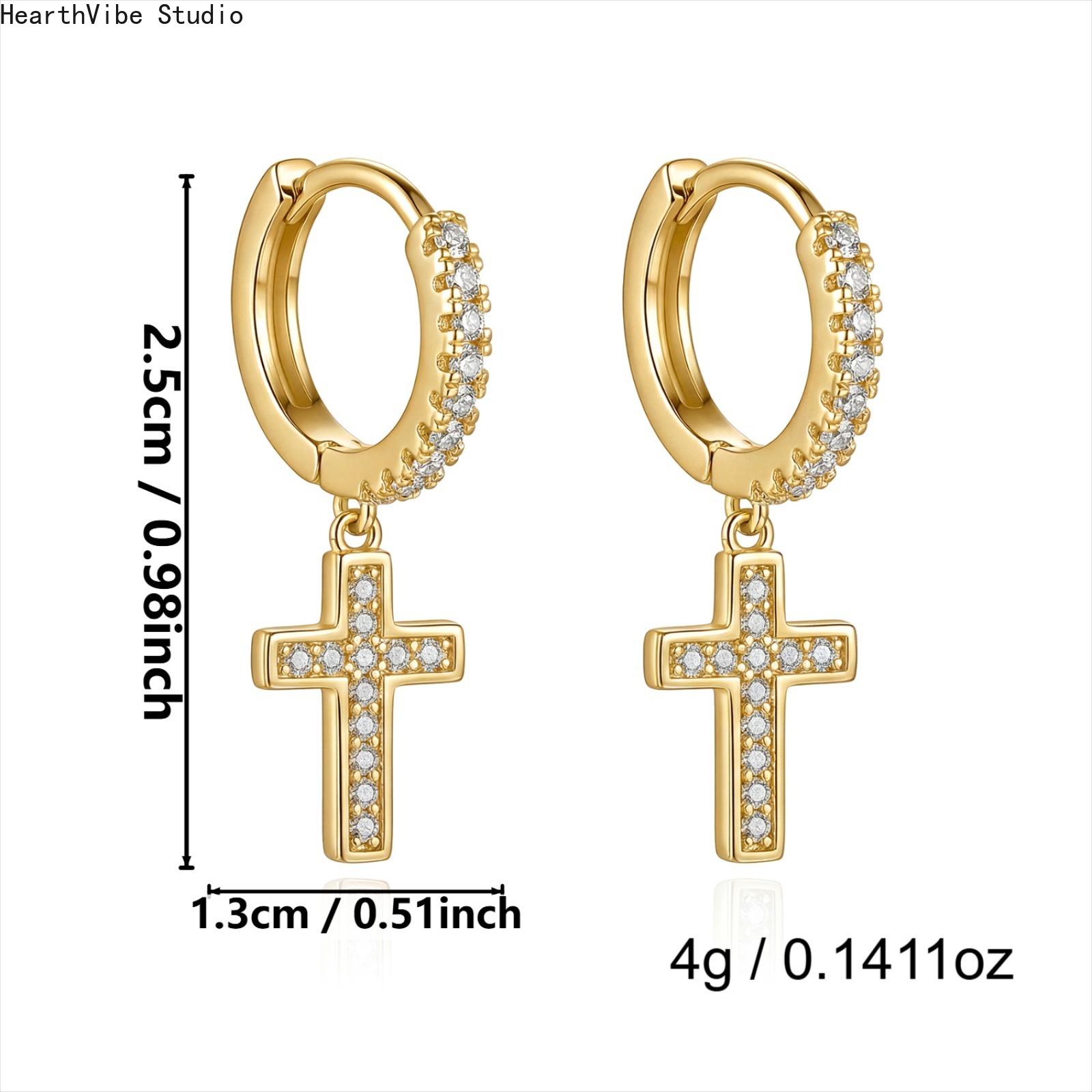 Dainty Clean Girl Rhinestone Cross Earrings | Hypoallergenic Plated Copper Minimalist Studs, Tarnish-Resistant Faith-Inspired Luxury Jewelry Gift for Her