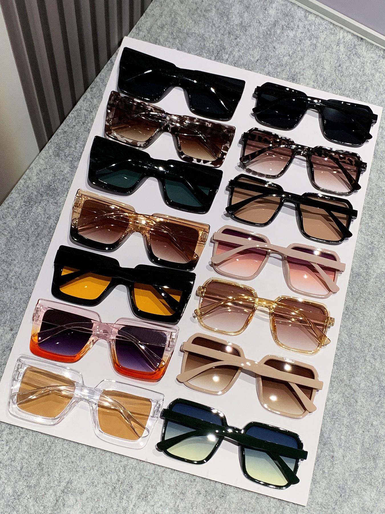 14 Pcs Large Frame Women Sunglasses, Retro Simple Fashion Classic Shades, Trendy Beach Eyewear, Unisex Outdoor Party Vacation Travel Driving Fishing Decor Gift, Street Style Shades, Stylish Sunglasses, Summer Sunglasses, Streetwear Sunglasses