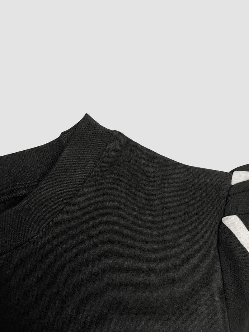 Women's Striped Print Button Dress Autumn Winter, Colorblock Design, Long Sleeve, Casual Style, Perfect for Fall & Winter