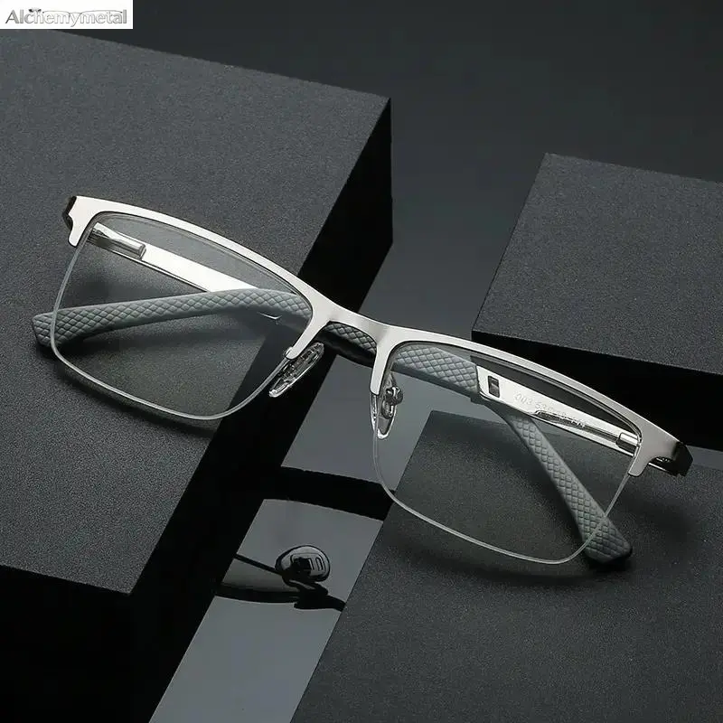 Men's Half-Frame Business Glasses - Flexible Rubber Frames, Prescription-Friendly, Anti-Blue Light, Anti-Fatigue Presbyopia Lenses (+1.0 to +4.0 Diopter), Unisex Business Wear Fashion Accessory retro stylish party gym outdoor cycling square 2-pack plastic