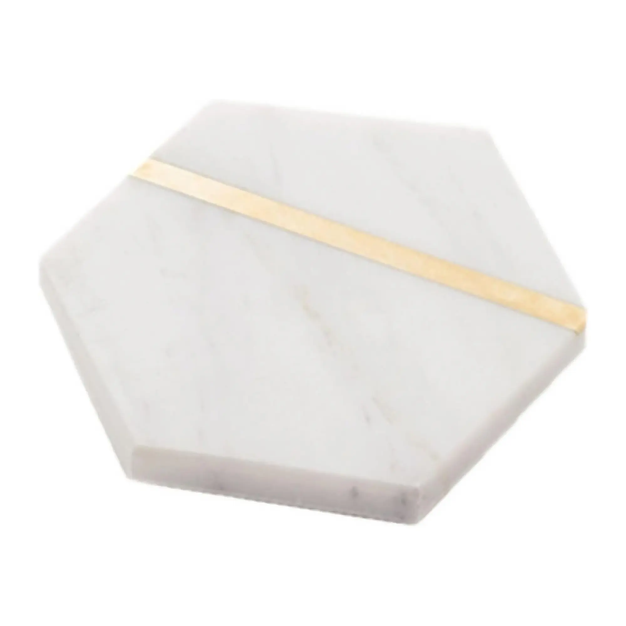 Garvee Modern Marble Drink Coasters Set of 6, Round Semi-Absorbent Natural Stone, Non-Slip Cork Base, Tabletop Protector for Bar, Coffee & Cocktail Drinks - White Marble