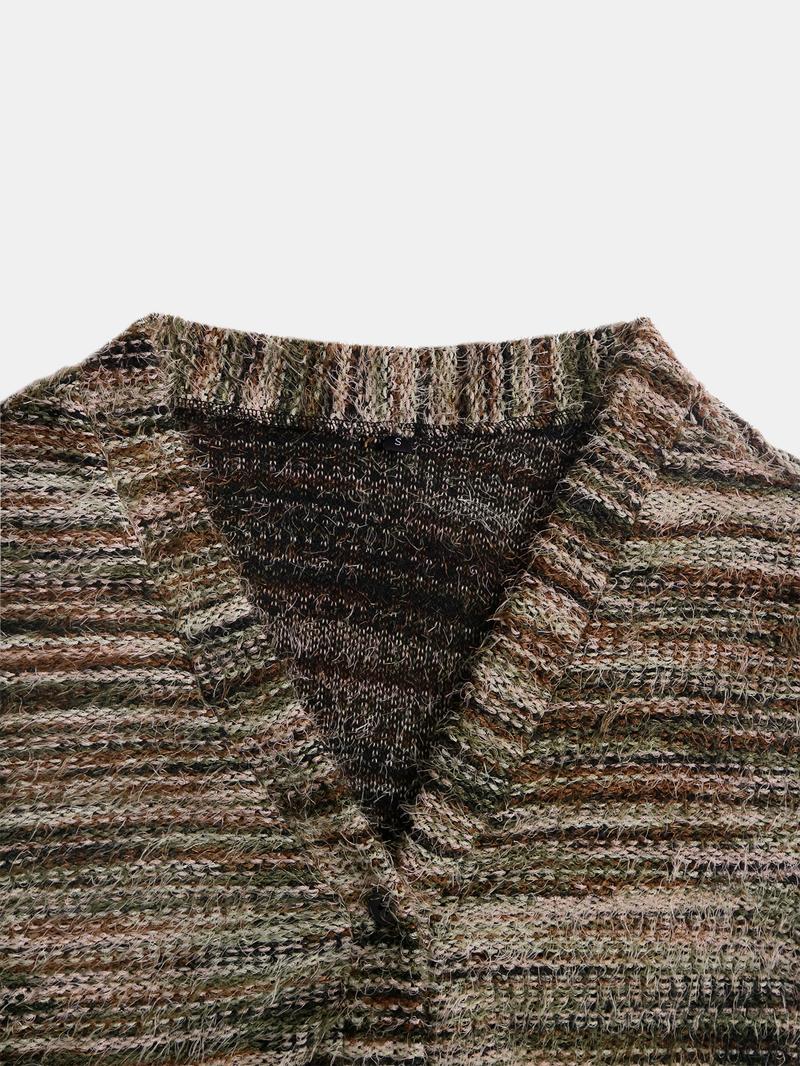 Women's Y2K Drop Shoulder Striped Button Front Cardigan, Loose-Fitting Knit Sweater with Buttons, Fall & Winter Fashion, Casual Style