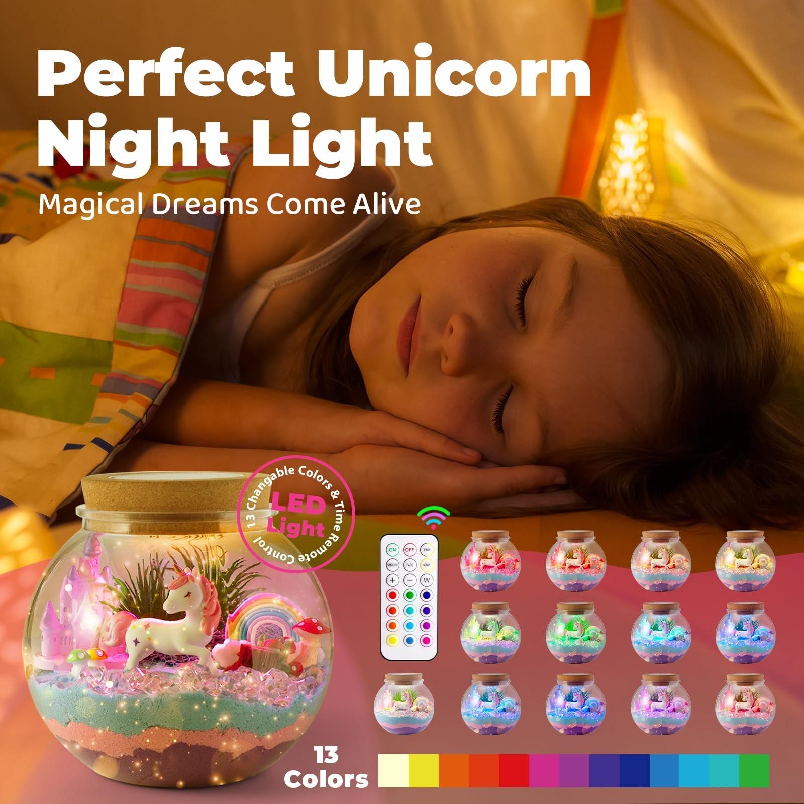 Unicorn Light-Up Glass Container Set - LED Night Light, DIY Arts & Crafts Kit for Girls Ages 4-12, Kids Birthday & Easter Gift