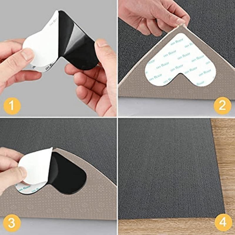 4pcs Non-Slip Rug Gripper for Hardwood Floors and Tiles, Double-Sided Anti-Slip Rug Grips, Washable, Corner Side Gripper