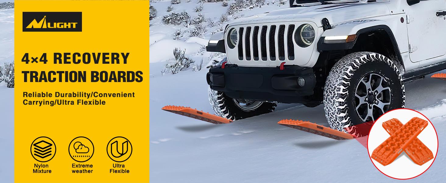 Nilight Recovery Off-road Traction Boards Tire Mats For 4WD 4X4 Mud Sand Snow with 2PCS Mounting kit Zipper Bag 2 leashes (Orange) tire pressuregauge tire pressure Truck Accessories